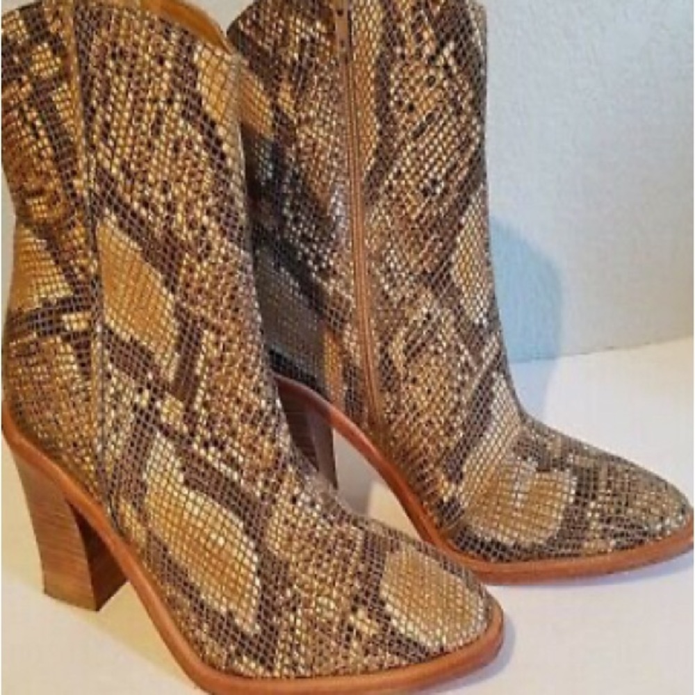 Free People Barclay Snakeskin leather block heel boots